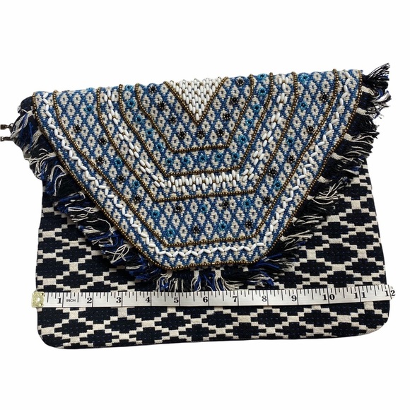 Steve Madden woven fringe beaded navy Envelope Clutch - Picture 6 of 7